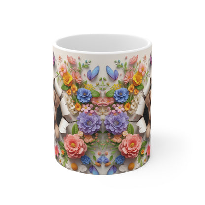 Tasse Céramique Chiot Terrier et Fleurs – Mug Chien Mignon Papillons – Cadeau Animaux Bohème 325ml