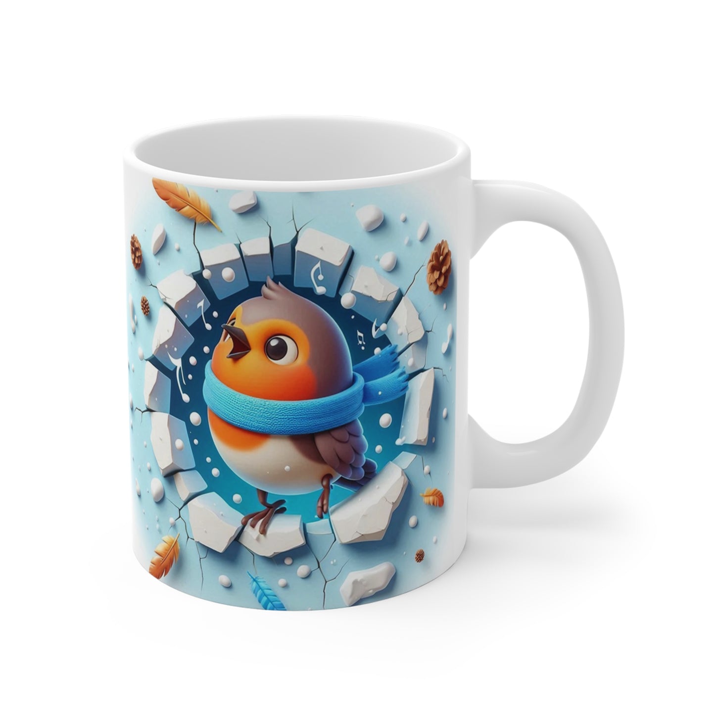 Tasse Rouge-Gorge Hiver – Mug Céramique 325ml – Cadeau Oiseau Noël Nature Poétique
