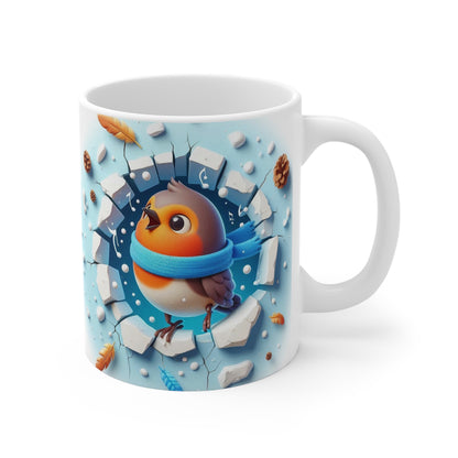 Tasse Rouge-Gorge Hiver – Mug Céramique 325ml – Cadeau Oiseau Noël Nature Poétique