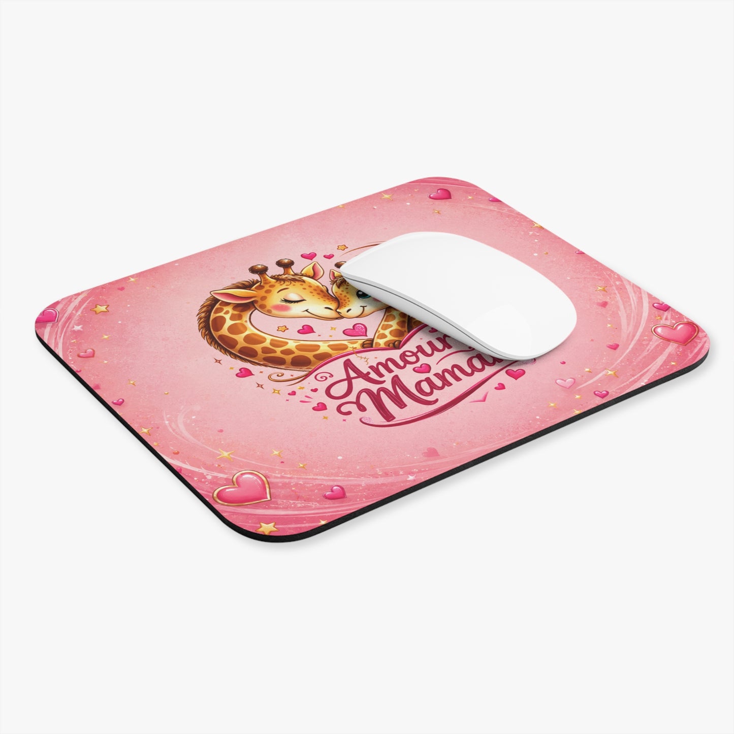 Tapis de Souris 22x18cm Amour de Maman Girafes Mère Bébé Cadeau Femme Fête des Mères Anniversaire Bureau Décoration Rose