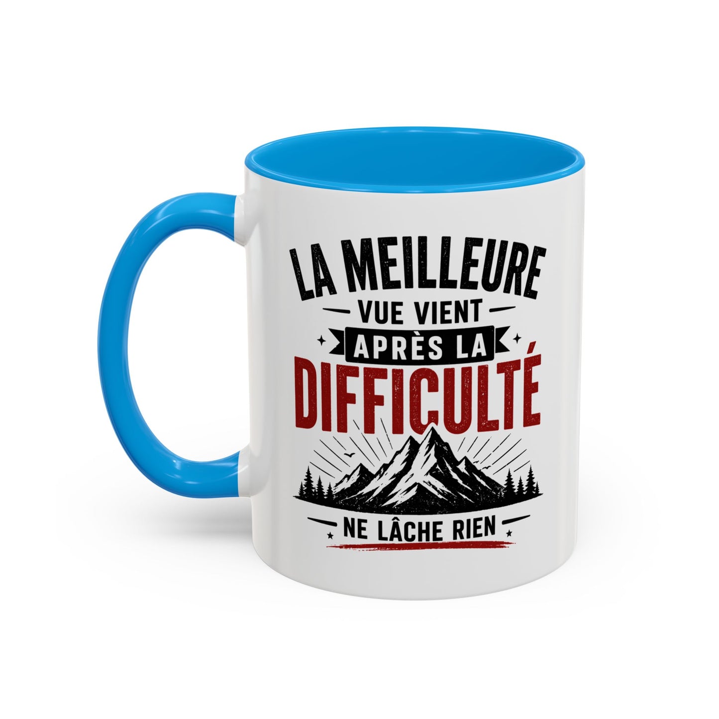 Mug Citation Motivation – La Meilleure Vue Vient Après la Difficulté – Cadeau Inspirant Sport Dépassement de Soi 325ml