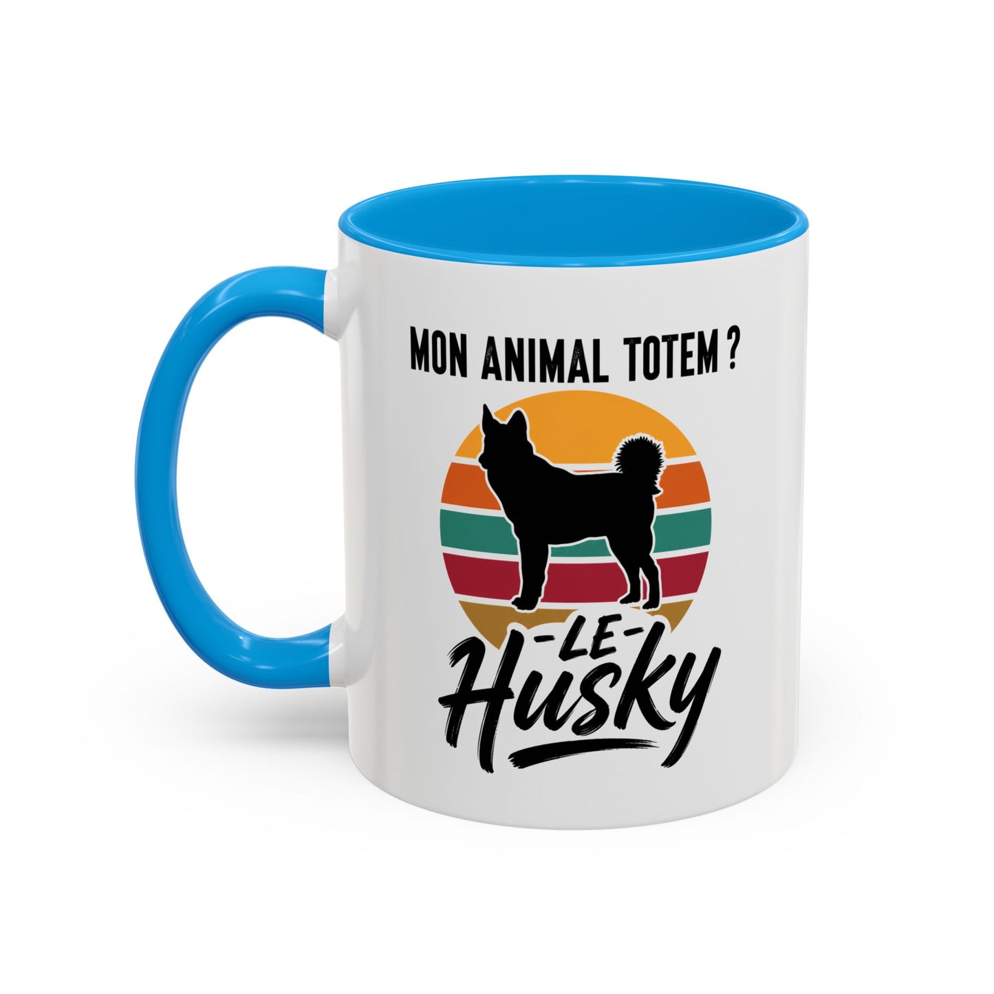 Mug Husky Homme et Femme – Tasse Chien pour Maître et Maîtresse – Cadeau Amoureux du Husky – Idée Cadeau Propriétaire et Passionné de Chiens – 325 ml Noir Bleu Rouge