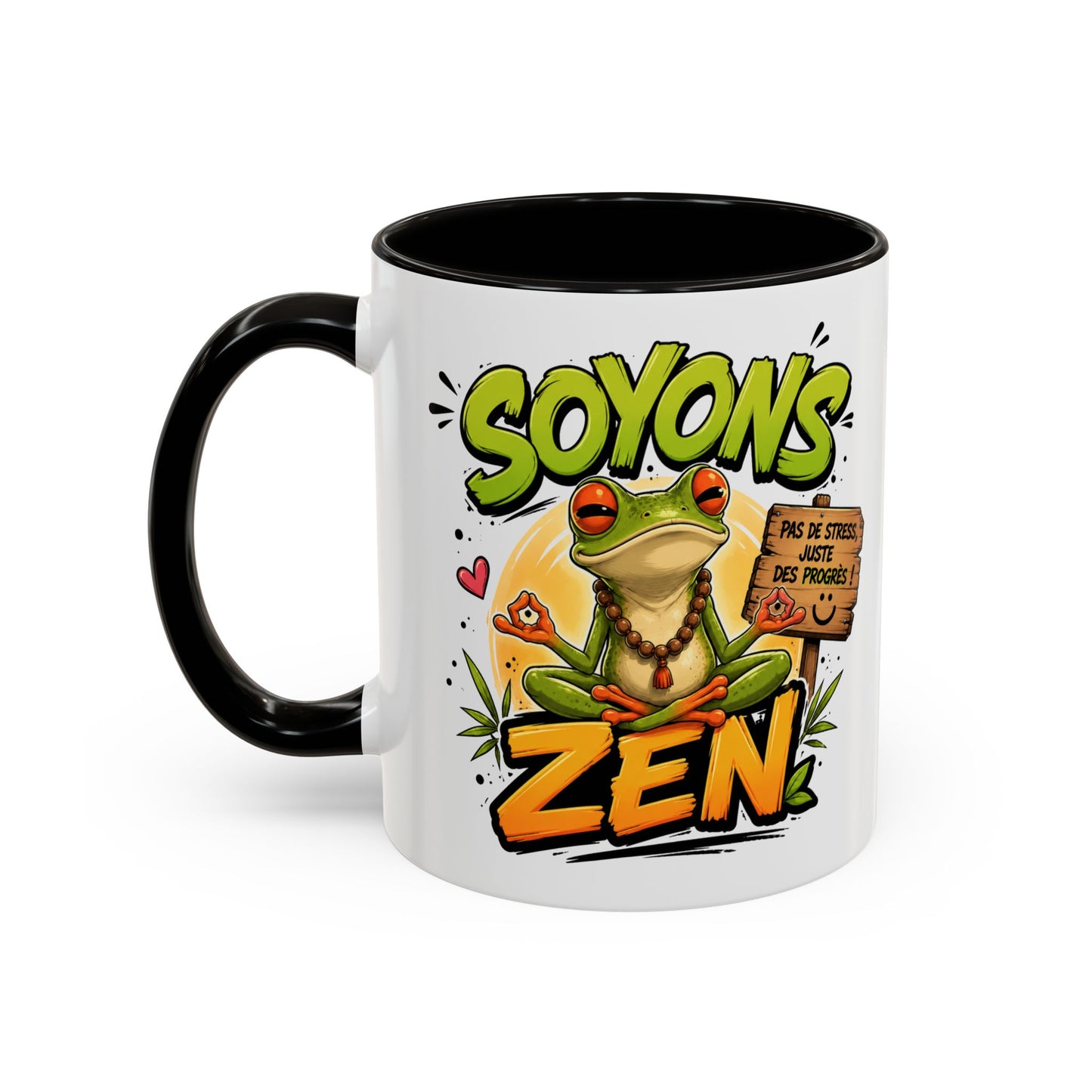 Tasse Soyons Zen – Mug Grenouille Méditation Humour – Cadeau Relaxation Positive 325ml
