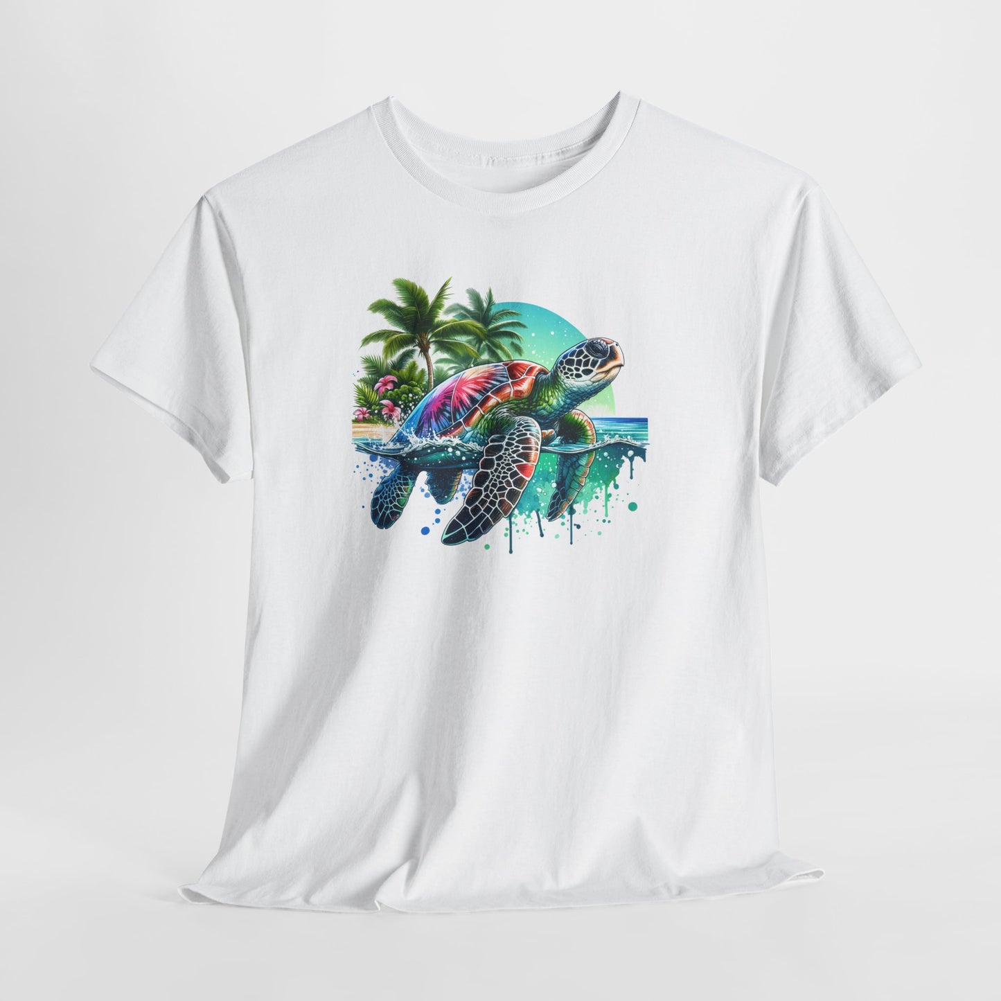 Tee Shirt Tortue de Mer Tropicale – Plage Palmiers Océan – Cadeau Amoureux de la Mer Blanc Gris Noir