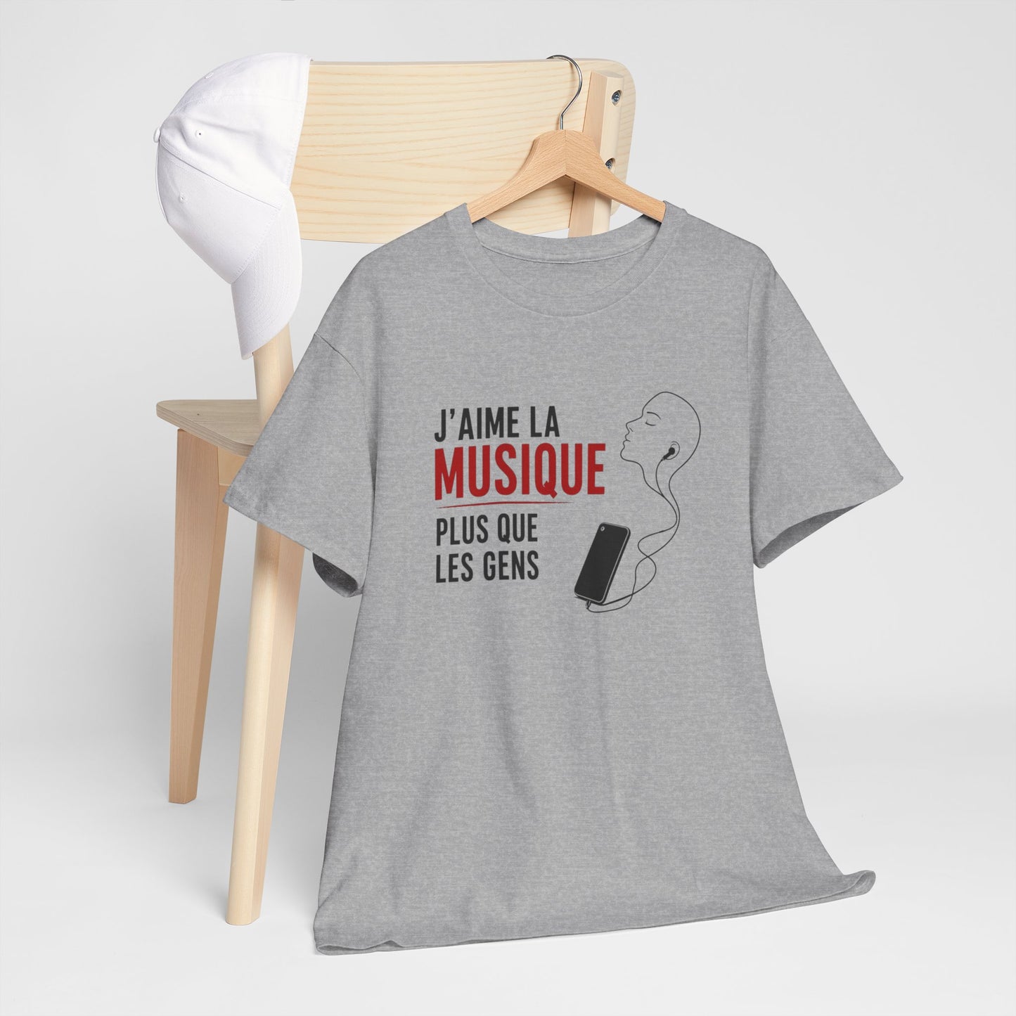 T-Shirt J’Aime La Musique Plus Que Les Gens Homme Femme – Tee Shirt Humour Musique – Cadeau Fan Musique Noir Blanc Gris