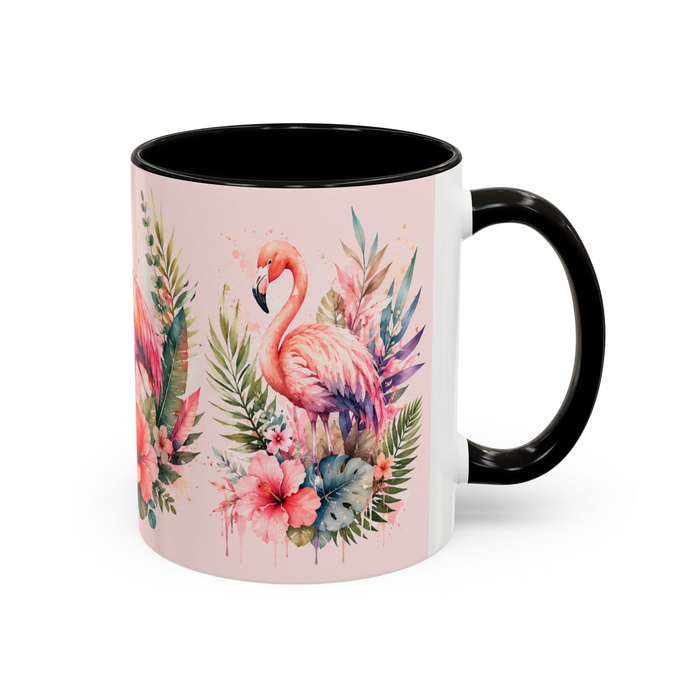 Tasse Flamant Rose Tropical – Mug Floral Aquarelle Rose Pastel – Cadeau Femme Nature 325ml