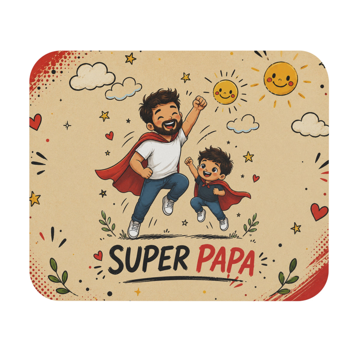 Tapis de Souris 22x18cm Super Papa – Papa et Fils Super-Héros – Cadeau Papa Original