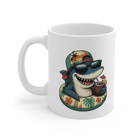 Tasse Requin Tropical – Mug Humour Vacances d'Été Homme Femme – Cadeau Plage Cocktail Soleil 325 ml