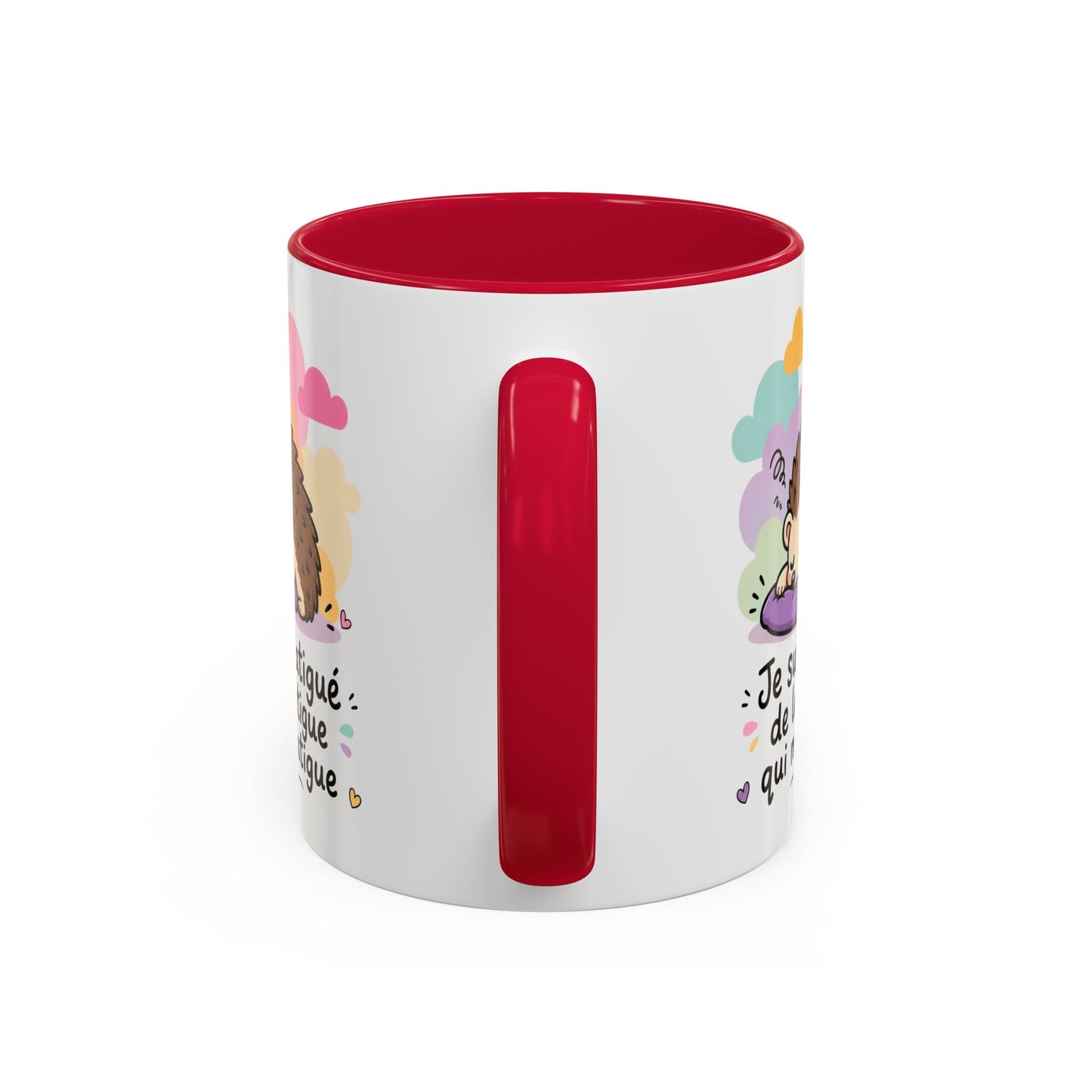 Tasse Je Suis Fatigué de la Fatigue – Mug Humour Hérisson Fatigué – Cadeau Homme Femme 325ml Noir Bleu Rouge