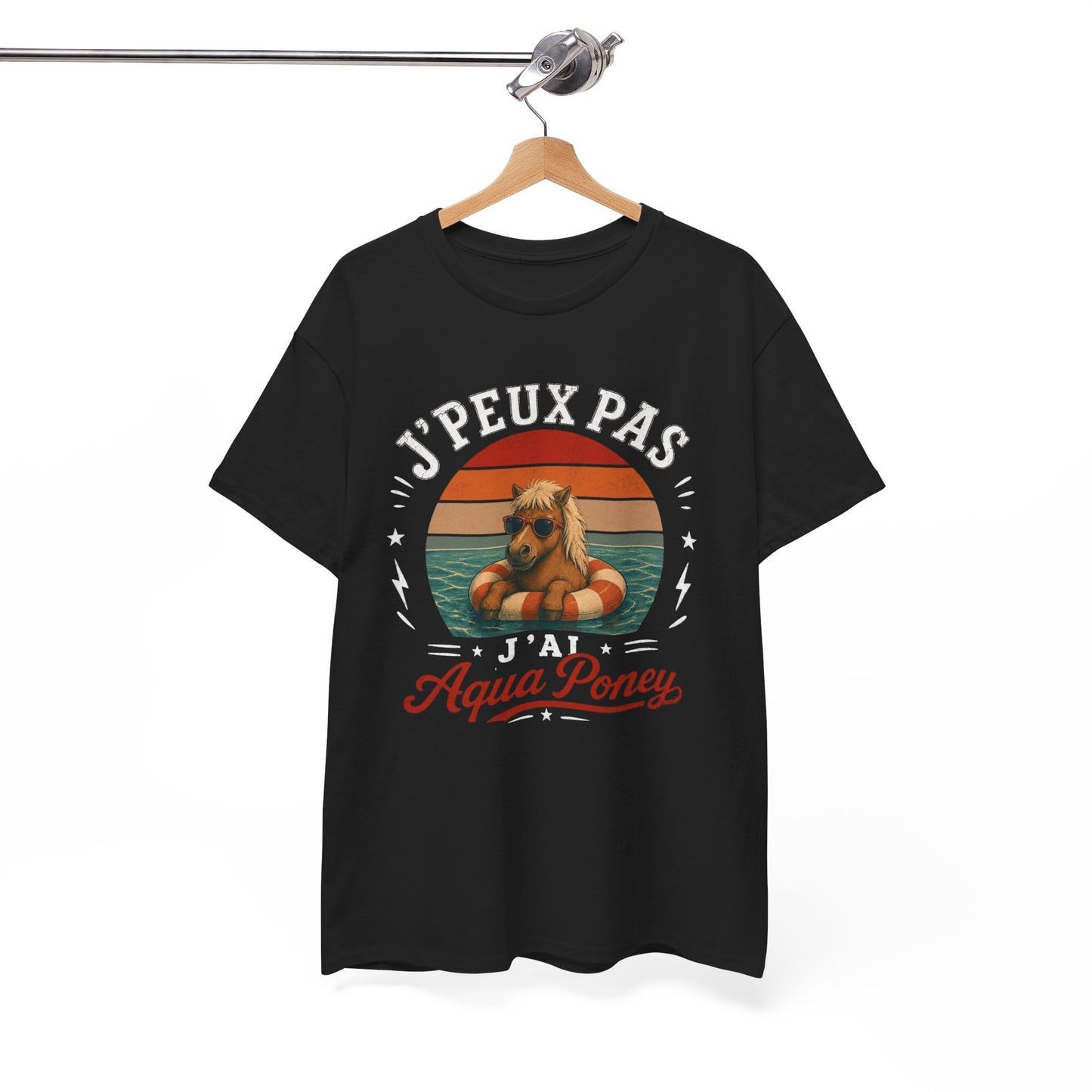 T-Shirt J’Peux Pas J’Ai Aqua Poney – Tee Shirt Humour Poney Vintage – Cadeau Équitation Piscine Vacances Été Homme Femme