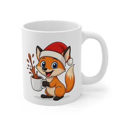 Mug Renard Noël 325ml – Tasse Céramique Mignonne avec Bonnet Rouge – Cadeau Fêtes Original