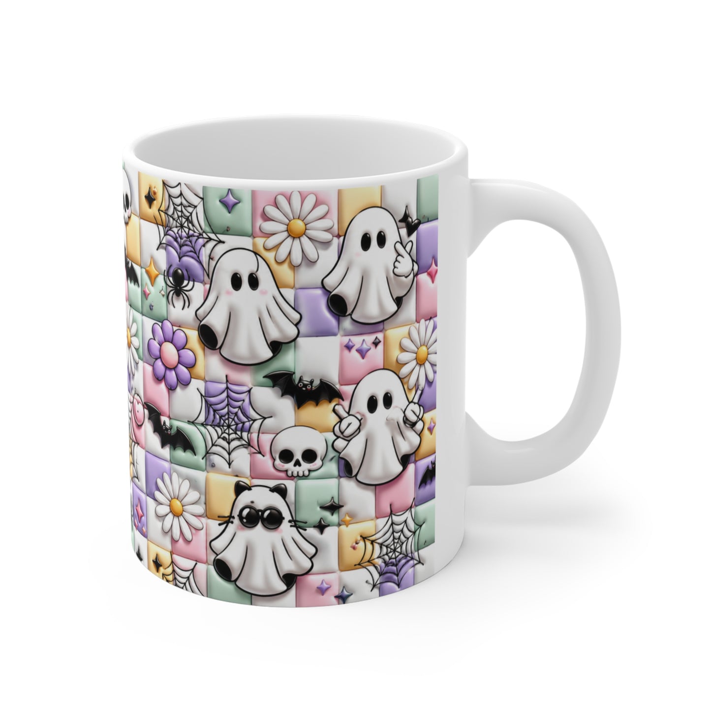 Tasse Fantômes Kawaii – Mug Halloween Pastel avec Ghosts, Chauves-Souris et Toiles – Cadeau Femme Fille 325ml