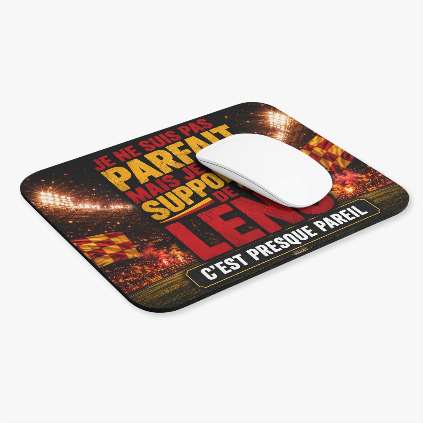 Tapis de Souris 22x18 Humour Supporter Football – Je Ne Suis Pas Parfait Mais Je Suis Supporter De Lens C’est Presque Pareil – Cadeau Fan de Football Rouge Jaune – Accessoire Bureau Original