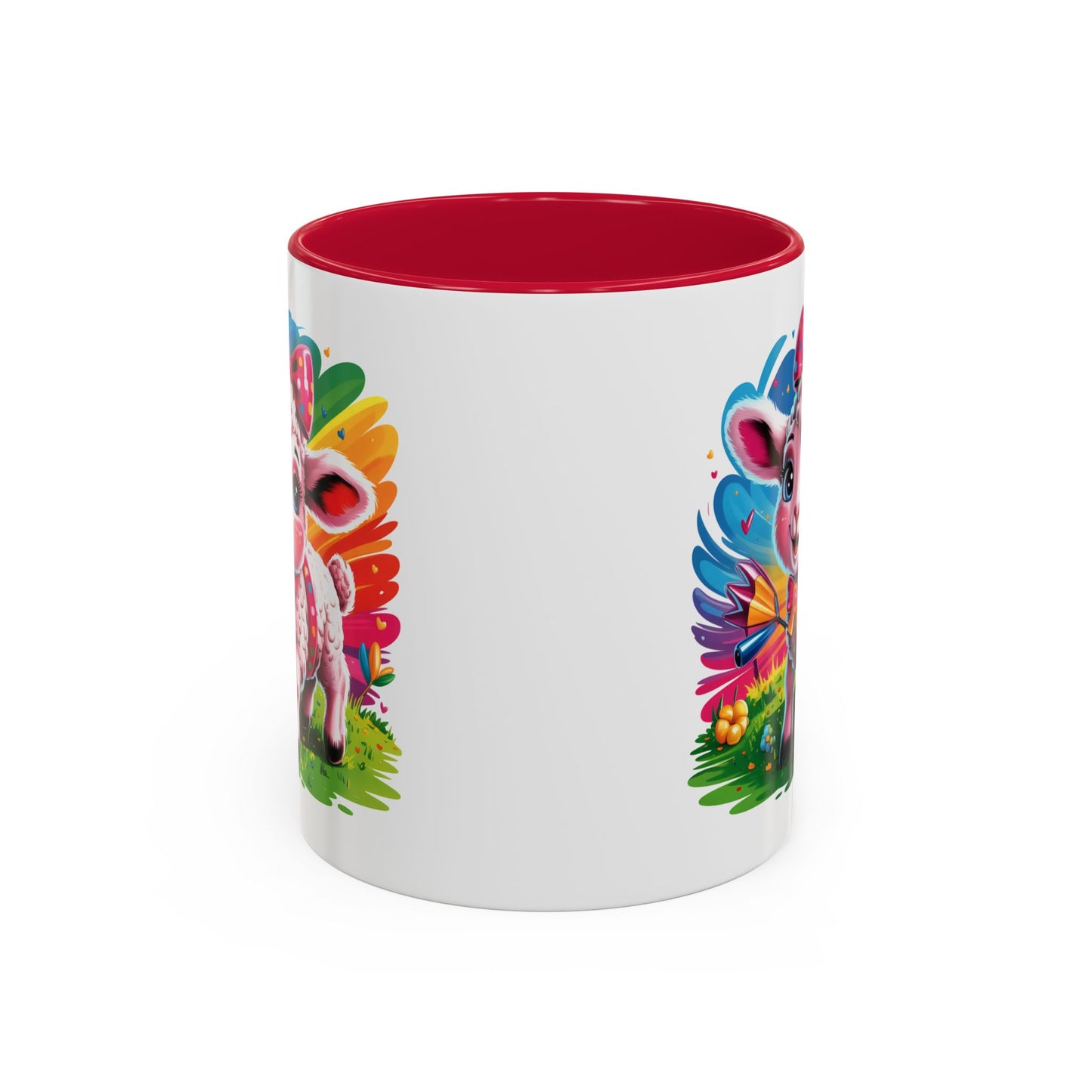 Mug Agneau Mignon Multicolore – Tasse Design Kawaii Animaux et Arc-en-ciel – Cadeau Original 325ml