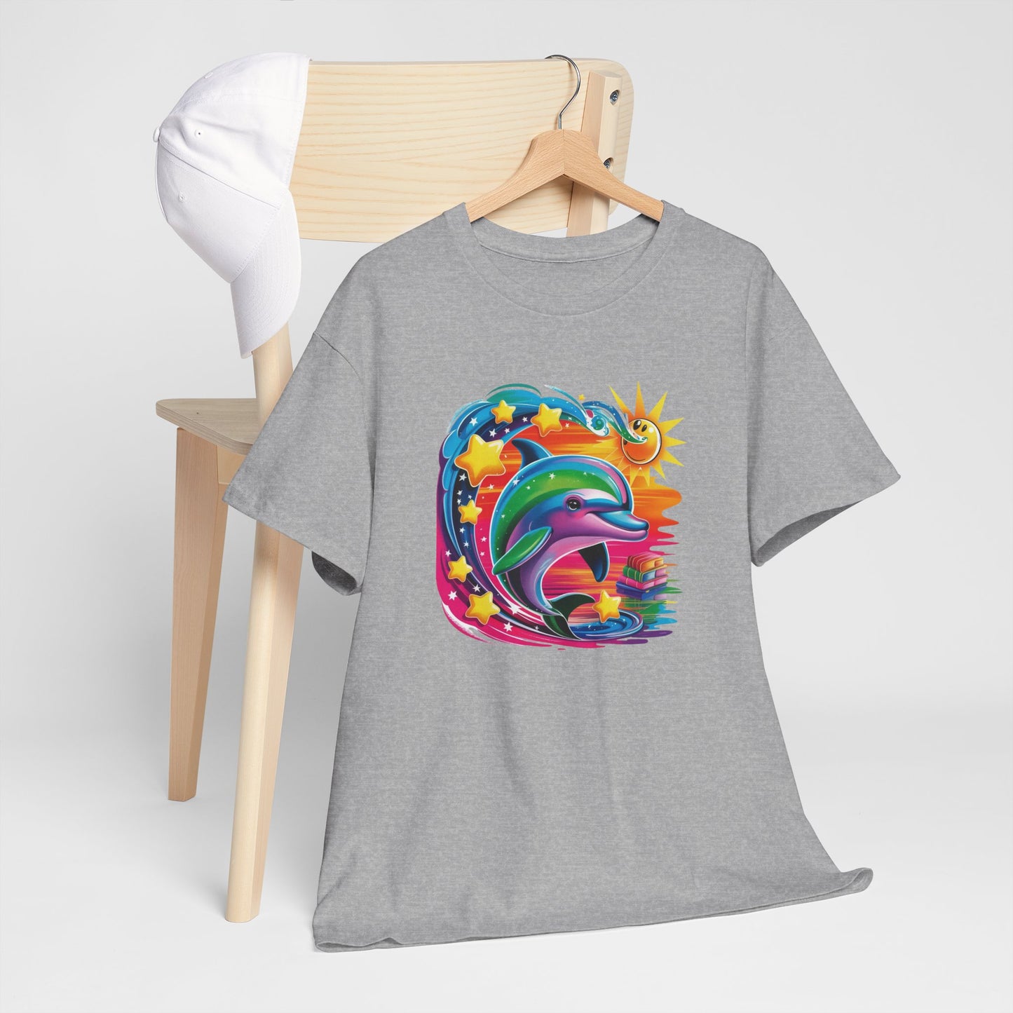 T-Shirt Dauphin Multicolore Fantaisie – Tee Shirt Animal Marin Style Cosmique Étoilé – Cadeau Adulte Original Noir Blanc Gris