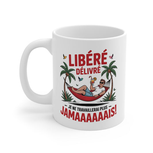 Mug Humour Homme Vacances – Tasse Céramique 325ml Hamac Cocktail – Cadeau Retraite Été Farniente