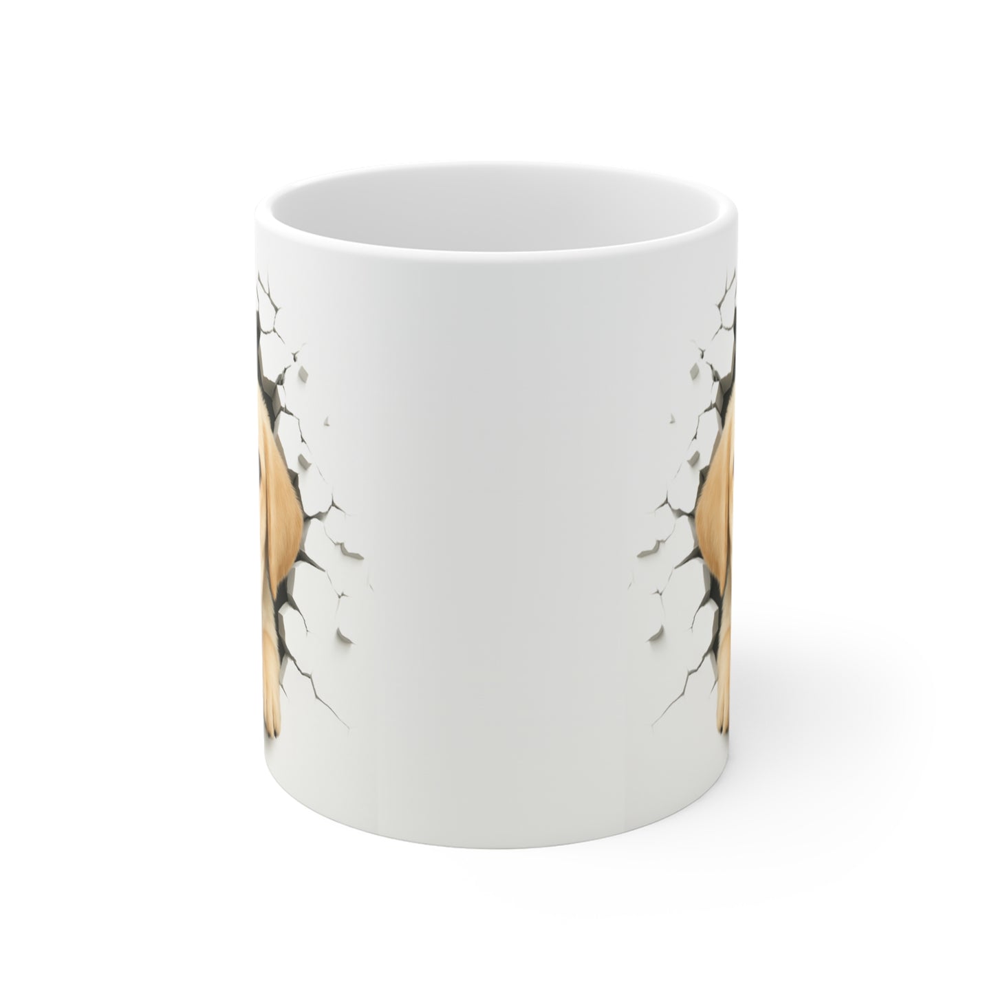 Mug Chiot Labrador Sable Effet Mur Cassé – Tasse Chien 3D Trompe-l’œil – Cadeau Original Amoureux du Labrador
