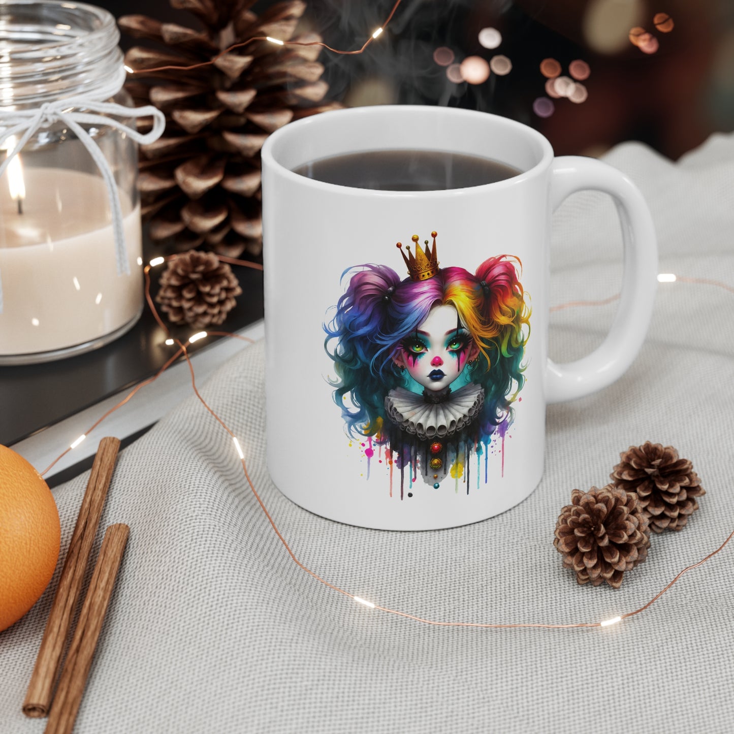 Mug Clown Coloré Gothique 325ml – Tasse Céramique Design Artistique Horreur Pop Art – Cadeau Original Halloween