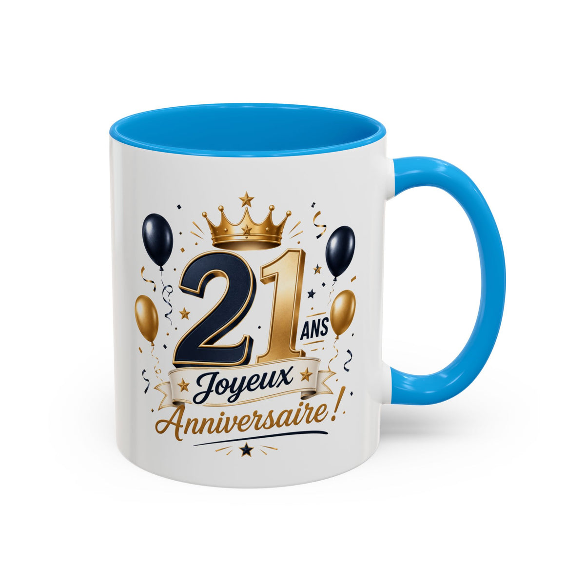 Mug Joyeux 21 Ans – Tasse Anniversaire 21 Ans – Cadeau Original pour Femme Homme – Idée Cadeau 21e Anniversaire Noir Bleu Rouge