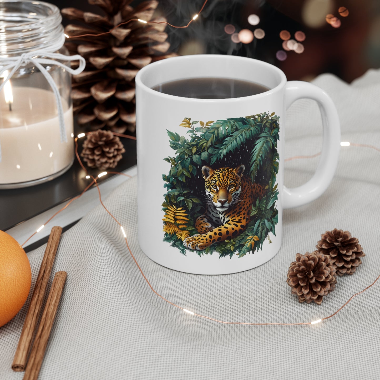 Tasse Jaguar Jungle Tropicale – Mug Céramique 325 ml – Design Animalier Artistique et Exotique