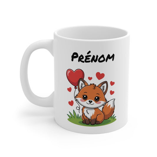 Tasse Personnalisable Renard 325ml – Mug Cœur & Renard Mignon avec Prénom – Cadeau Amour