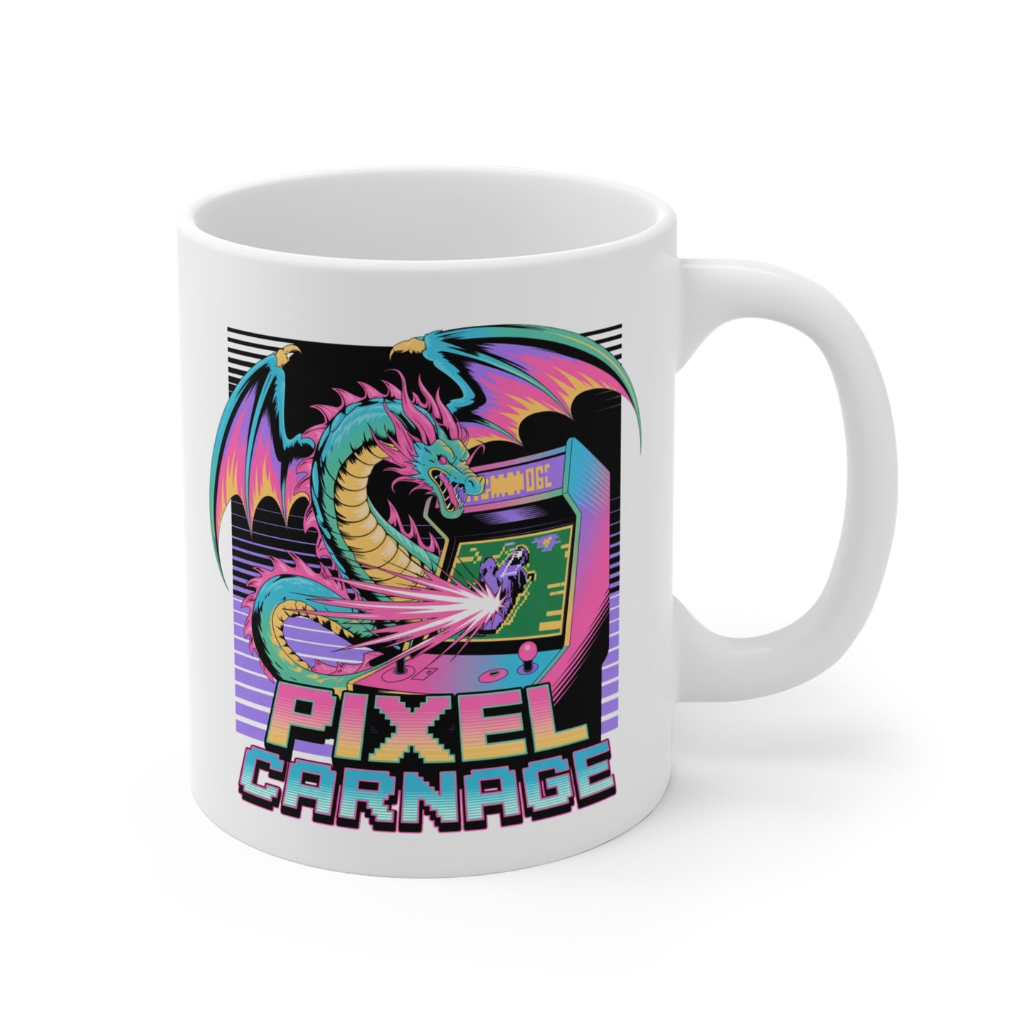 Tasse Gaming 325ml – Mug Pixel Carnage Dragon – Cadeau Geek Rétro Arcade Jeu Vidéo Céramique