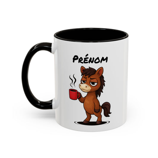 Mug Cheval Fatigué Personnalisable 325ml – Tasse Café Humoristique Prénom Cadeau Original Noir Bleu Rouge