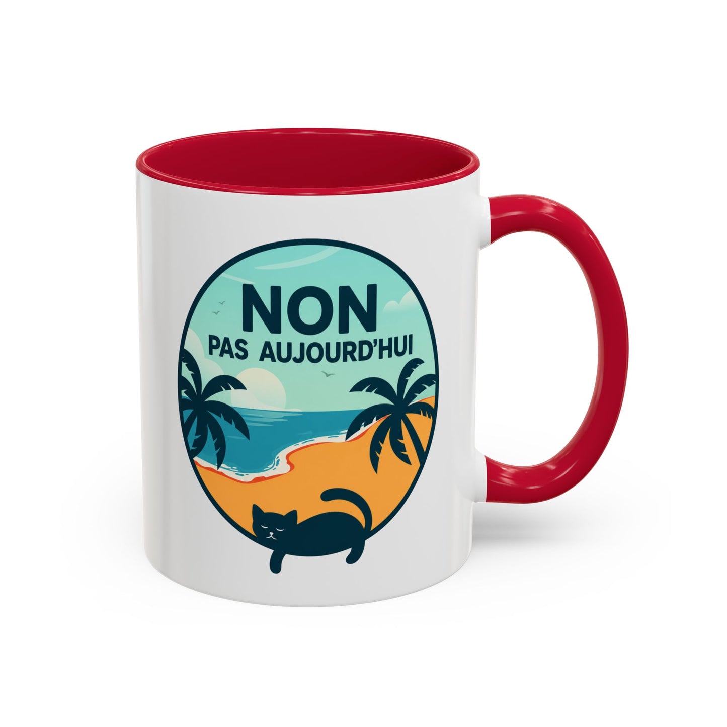 Tasse Chat Homme et Femme – Non Pas Aujourd'hui – Mug Humour Chat Relax Plage Vacances – Cadeau Original pour Amoureux des Chats – 325 ml