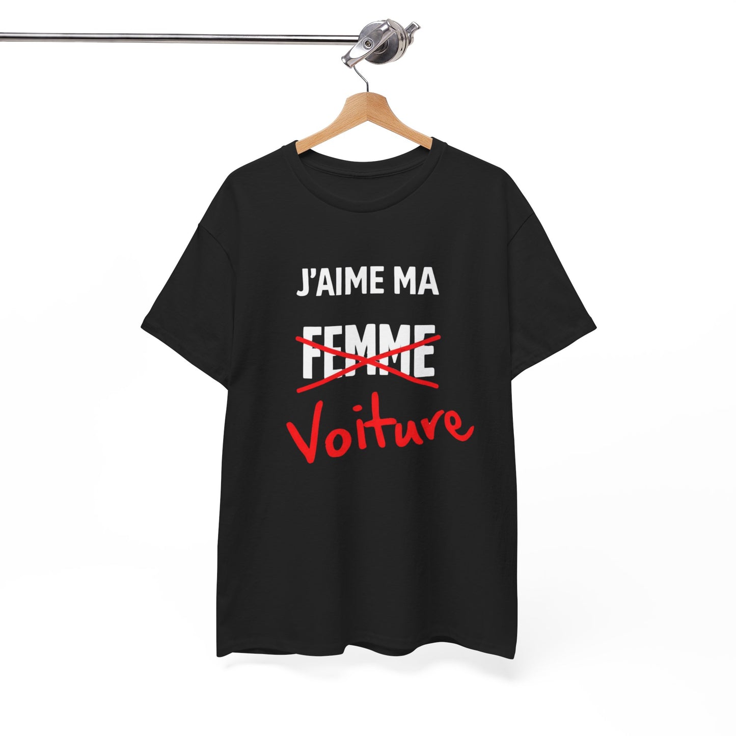 T-Shirt Humour J’aime ma Voiture – Tee Shirt Blague Adulte – Cadeau Drôle Homme Femme