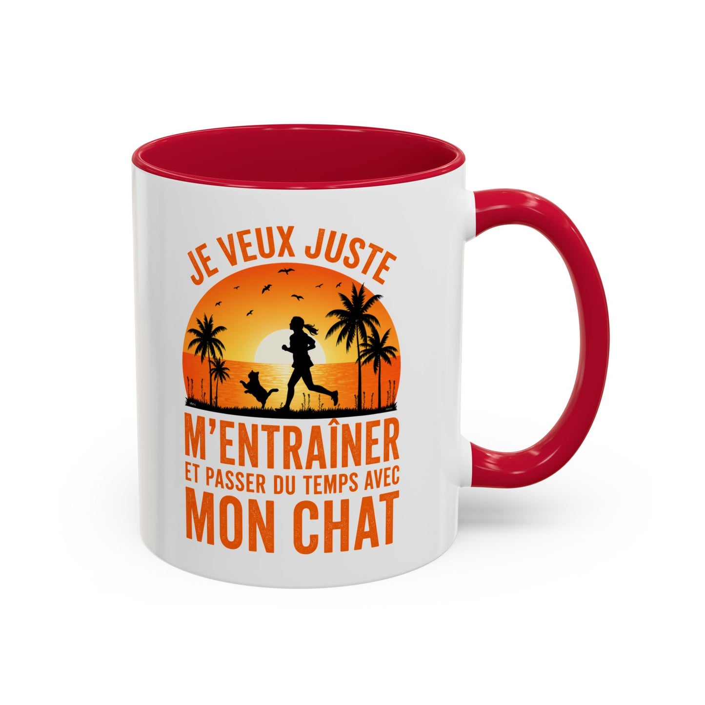 Mug Running Femme avec Chat – Tasse Course à Pied Jogging Sport – Cadeau Coureuse Amoureuse des Chats Noir Bleu Rouge