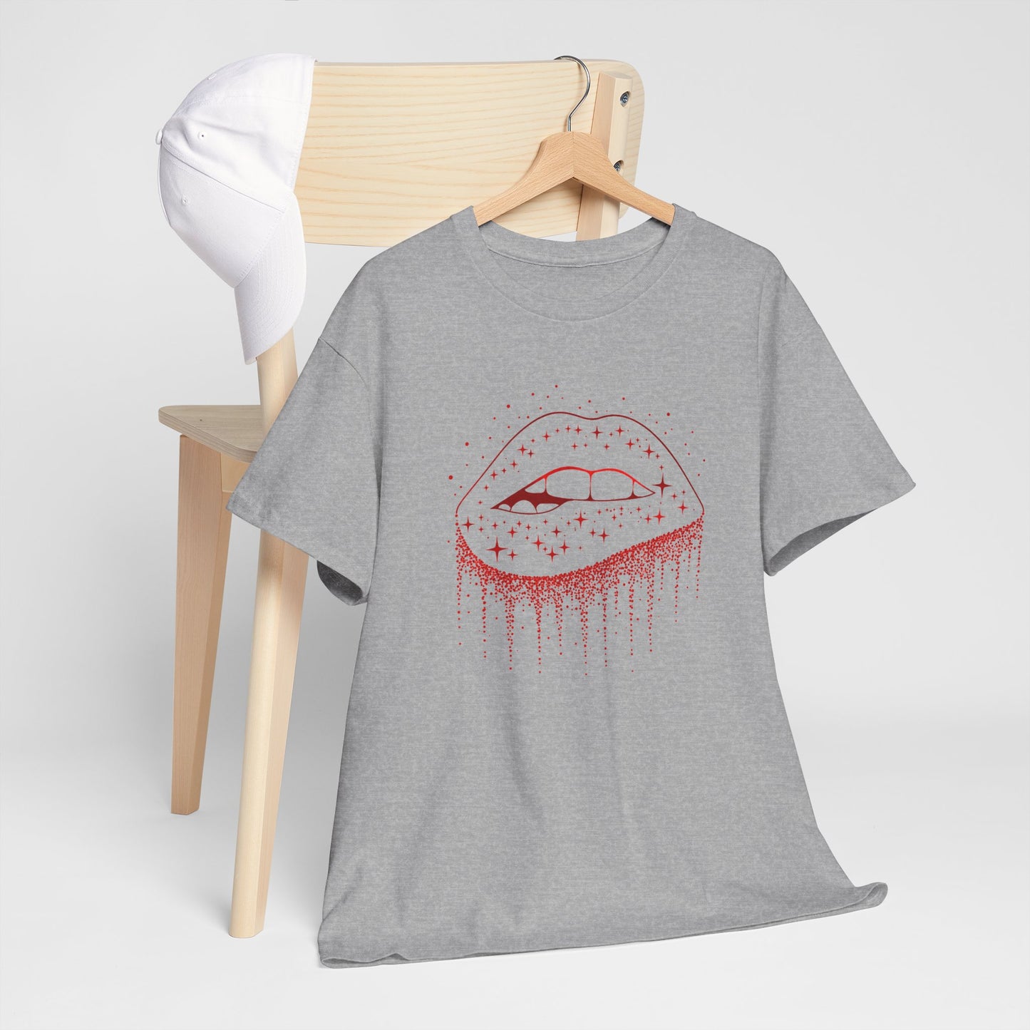 Tee Shirt Femme Lèvres Rouges Glamour Bouche Scintillante Brillante Style Féminin Élégant Original Cadeau