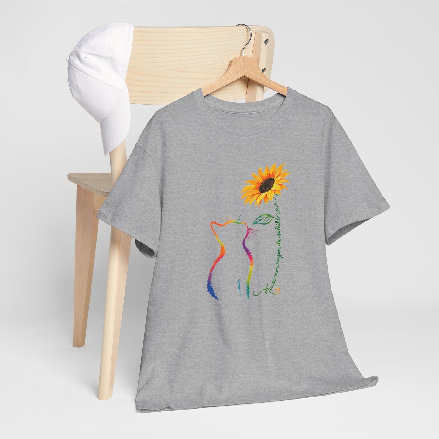Tee Shirt Femme Chat Tournesol Coloré Amour Animal Fleur Cadeau Amoureuse des Chats Original