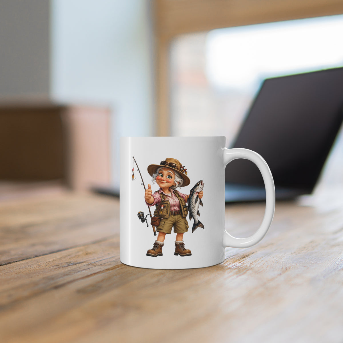 Mug Pêcheuse Femme – Tasse Passion Pêche avec Poisson – Cadeau Original Femme – Amatrice de Pêche