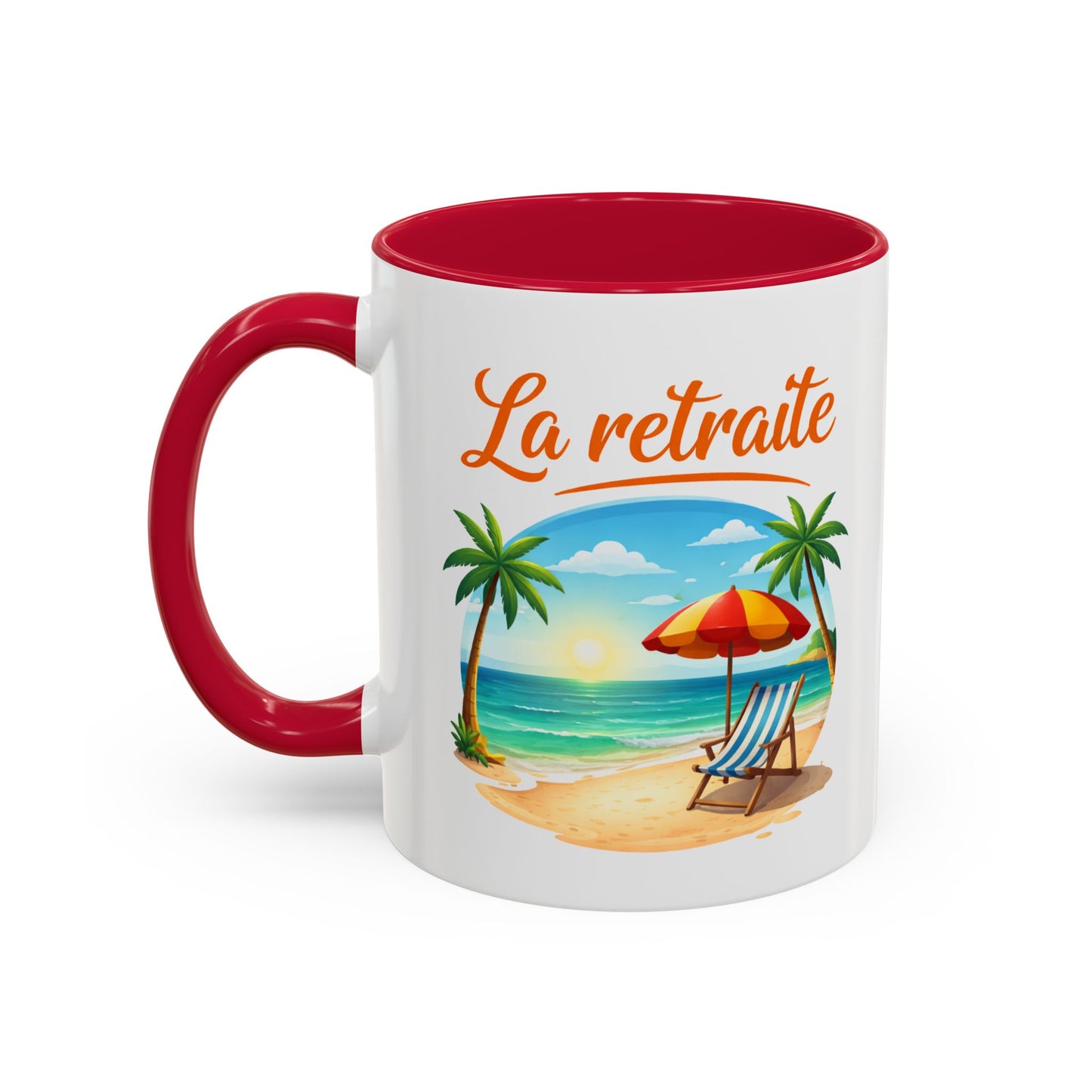 Mug Retraite Plage Tropicale – Tasse Vacances Soleil Mer Palmiers – Cadeau Départ Retraite Homme Femme – Céramique 325ml Noir Bleu Rouge