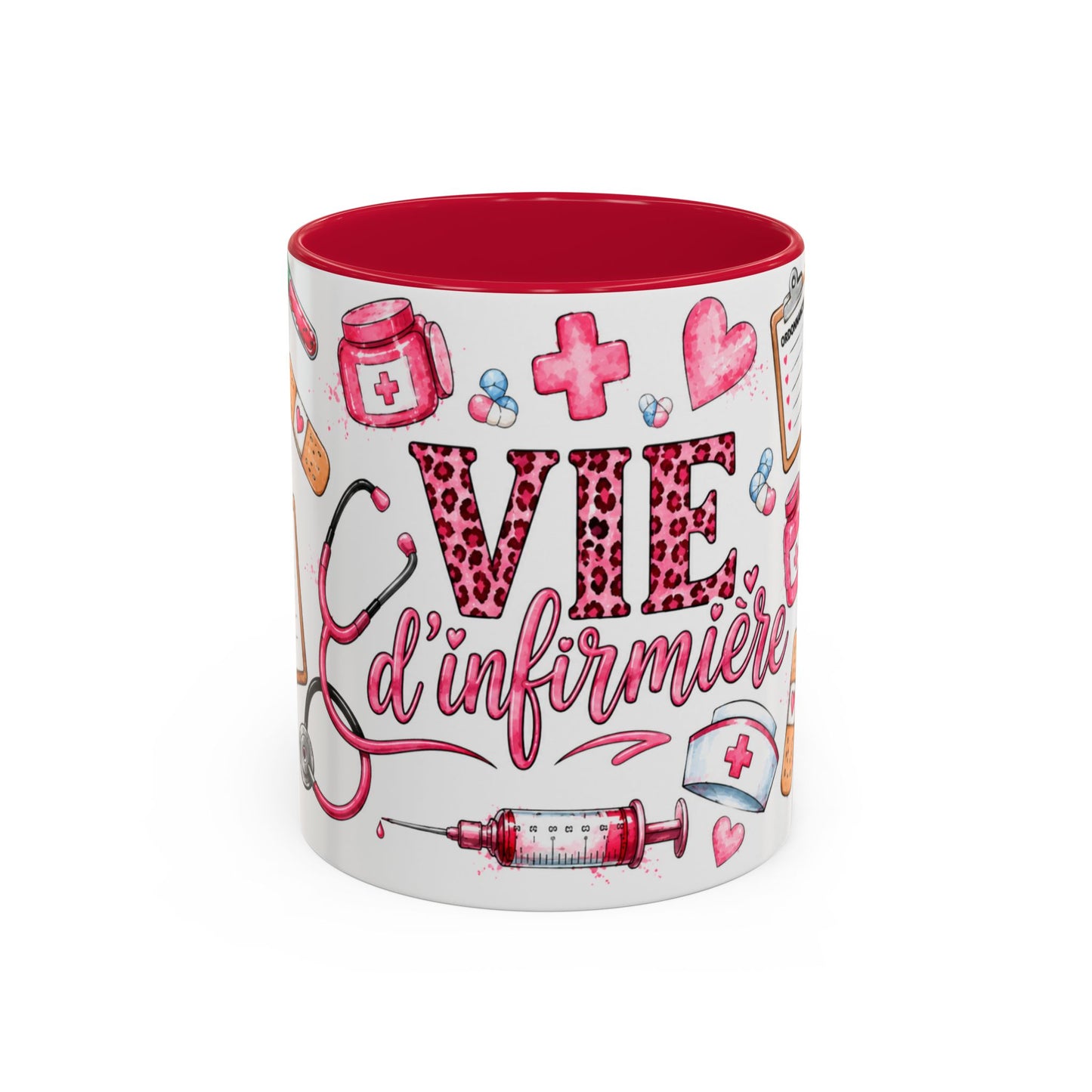Tasse Vie d’Infirmière – Mug Infirmière Rose et Léopard – Cadeau Personnel Soignant Femme 325ml