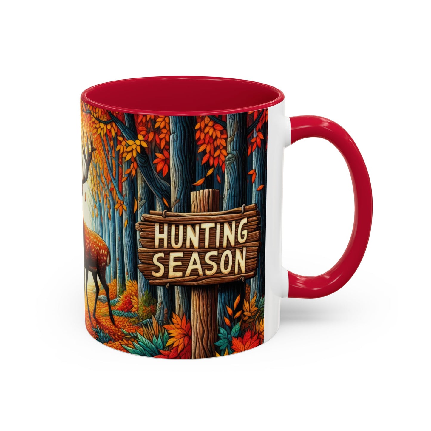 Tasse Hunting Season avec Cerf – Mug Automnal Forêt et Feuilles d’Automne – Cadeau Passion Chasse Nature 325ml