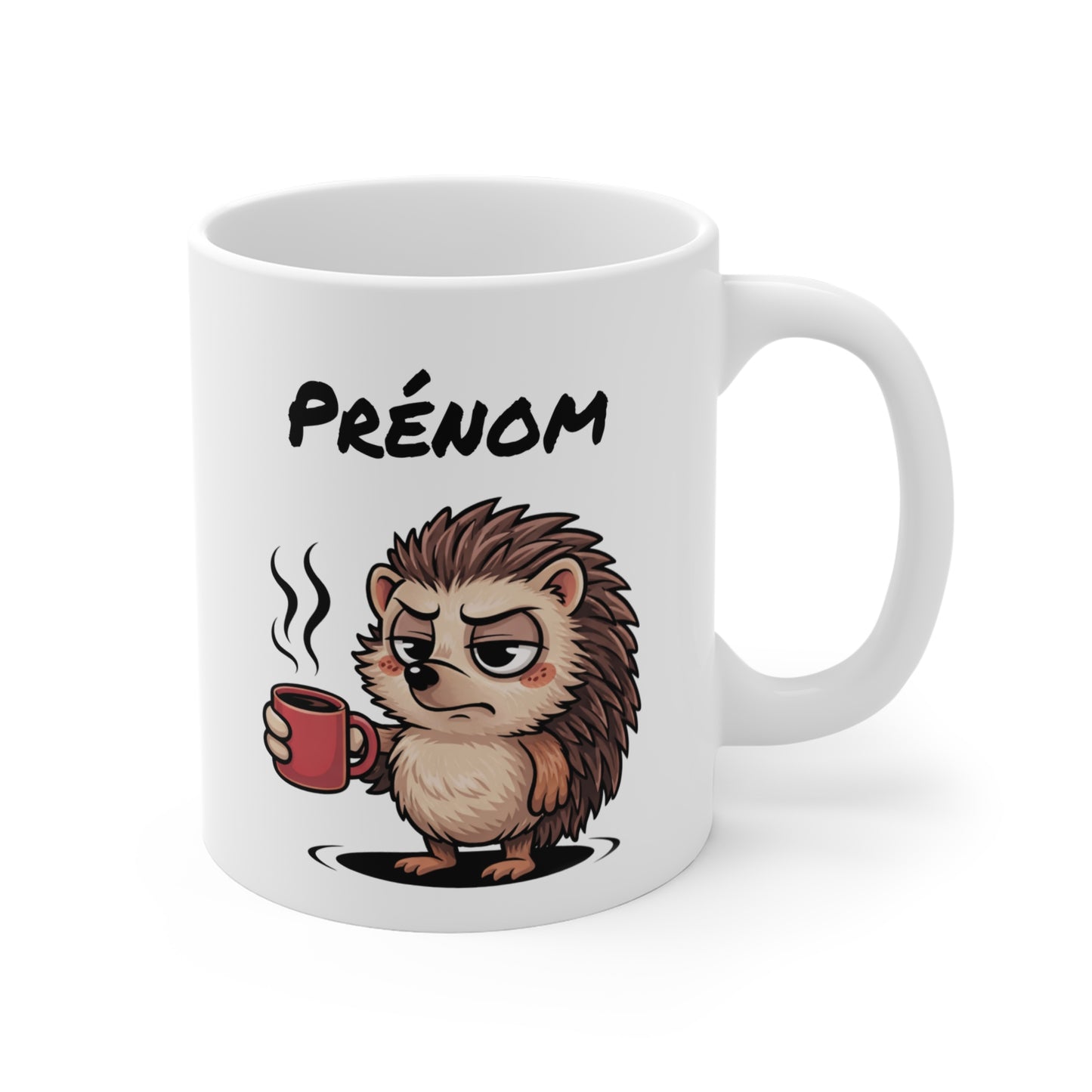 Tasse Personnalisable Hérisson Fatigué – Mug Humour Café Matin Difficile – Cadeau Drôle Prénom 325ml