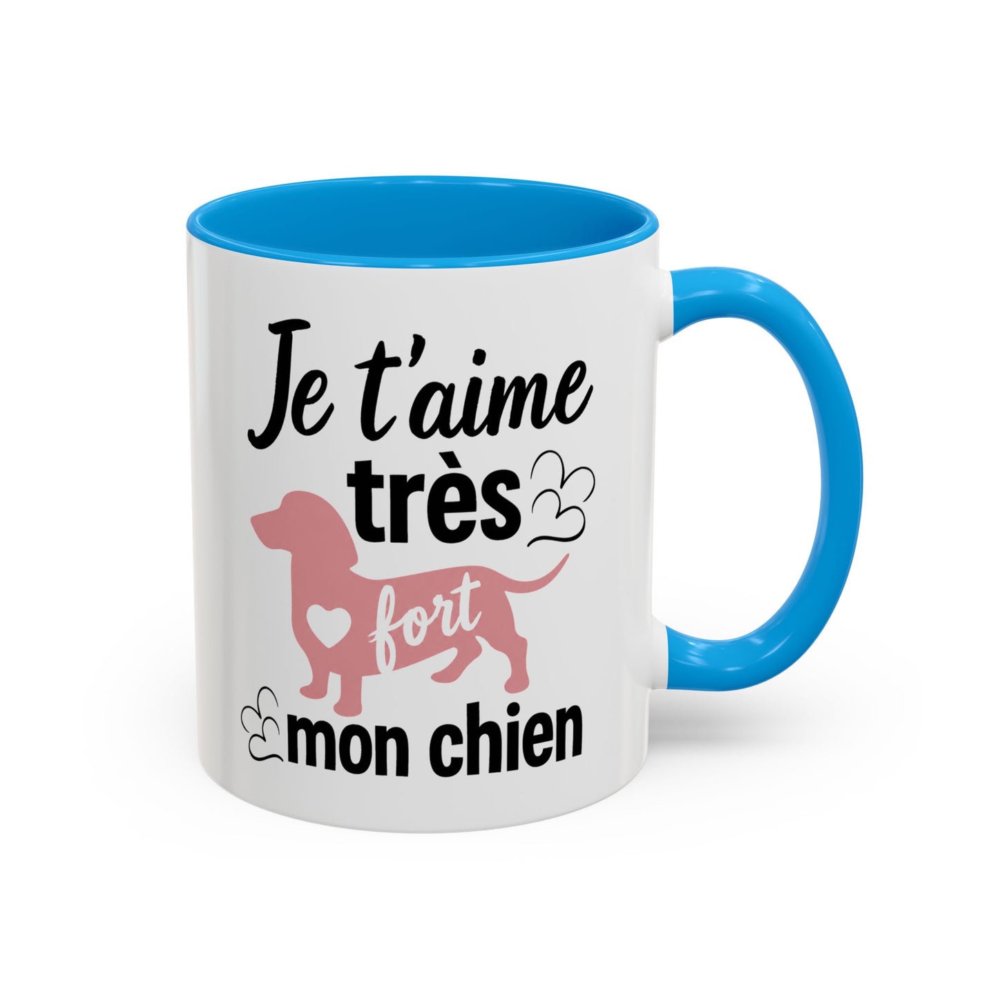 Mug Teckel Homme et Femme – Tasse Chien pour Maître et Maîtresse – Cadeau Amoureux des Chiens et Animaux – Idée Cadeau Propriétaire de Teckel – 325 ml Noir Bleu Rouge