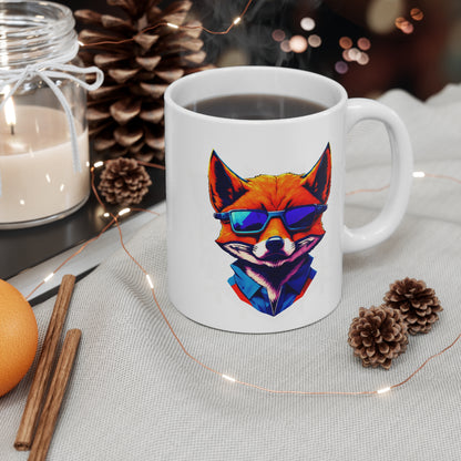 Mug Renard Stylisé 325ml – Tasse Céramique Design Moderne Coloré – Cadeau Original Animal Cool avec Lunettes