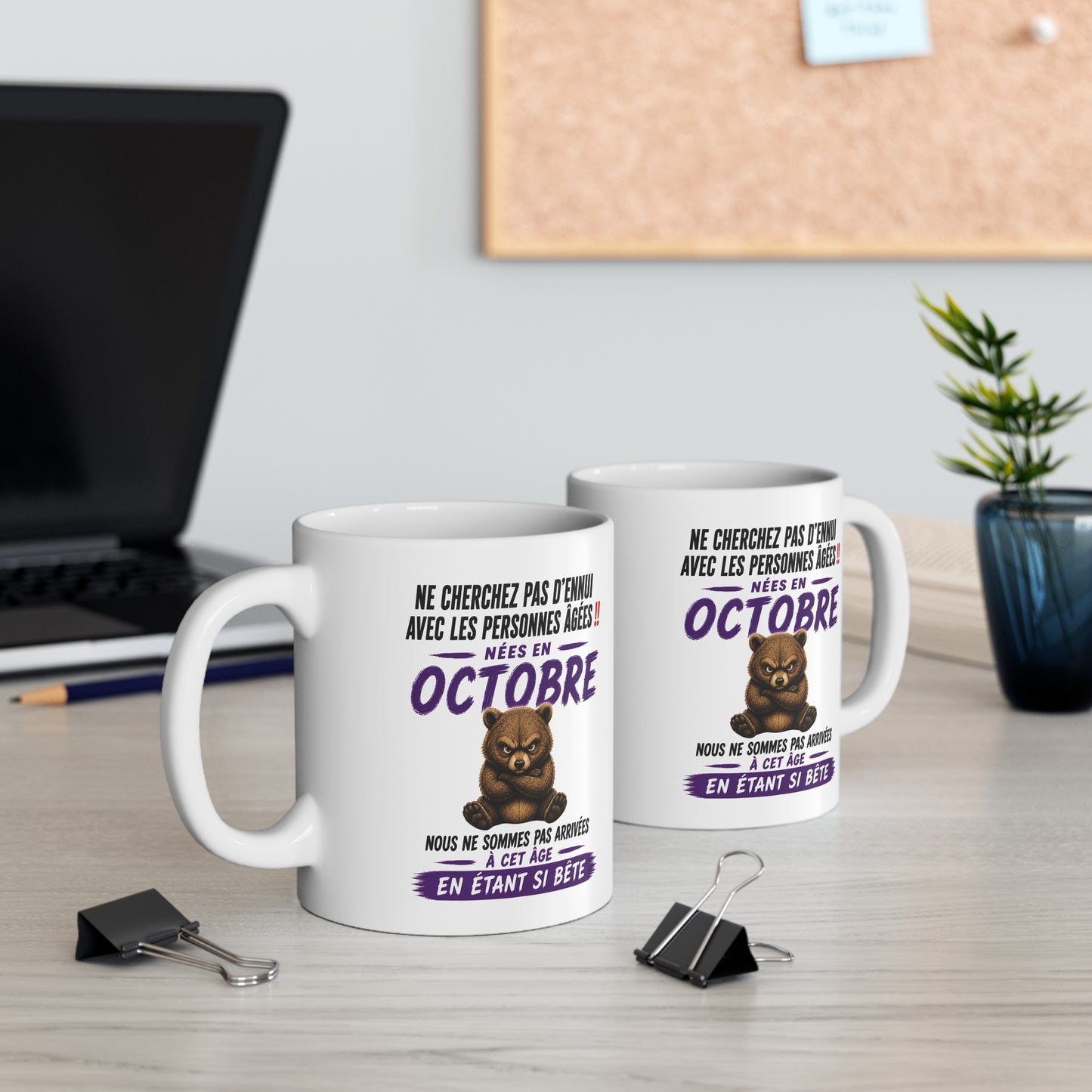 Tasse Retraite Octobre Humour – Mug Personne Âgée Ours Drôle – Cadeau Retraité 325ml