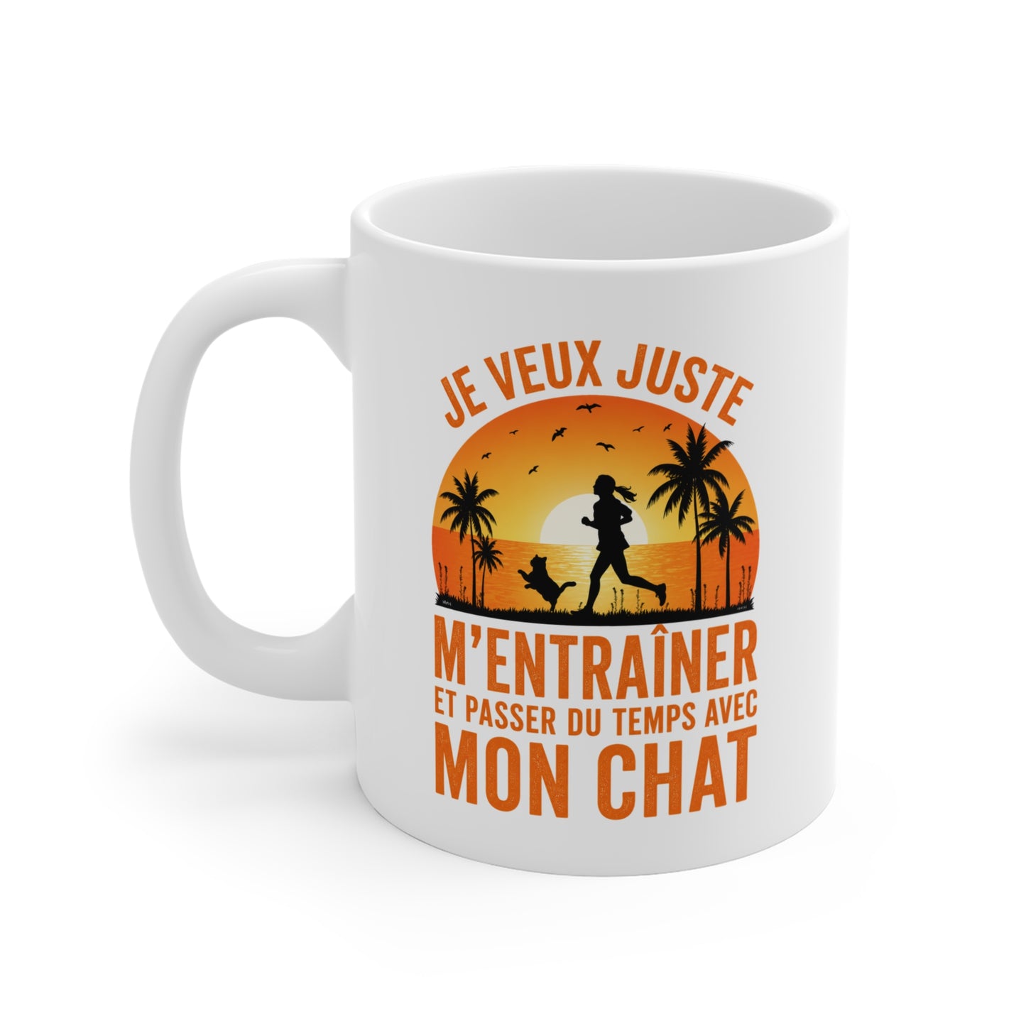 Mug Running Femme avec Chat – Tasse Course à Pied Jogging Sport – Cadeau Coureuse Amoureuse des Chats