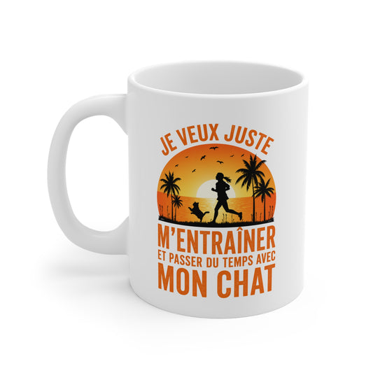 Mug Running Femme avec Chat – Tasse Course à Pied Jogging Sport – Cadeau Coureuse Amoureuse des Chats