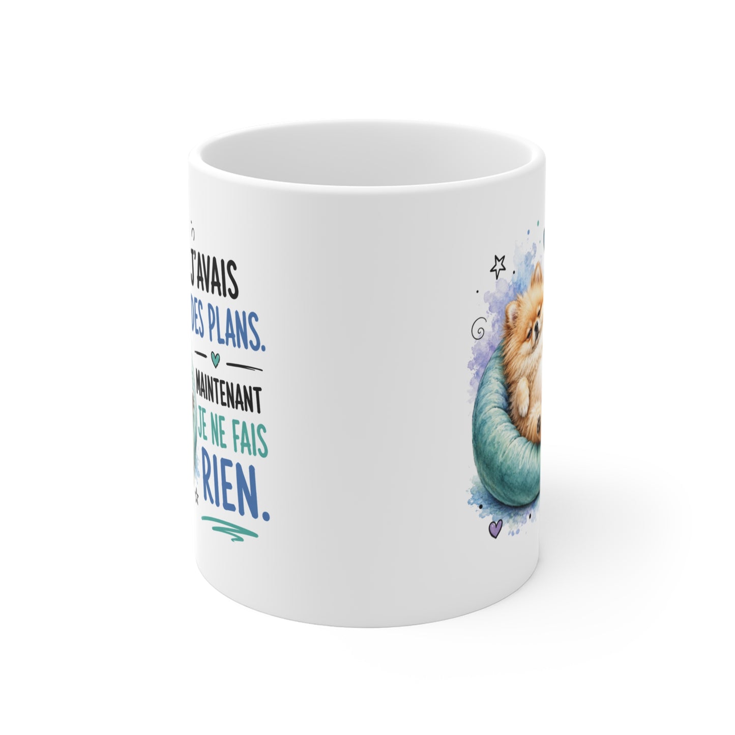 Tasse J’Avais des Plans Maintenant Je Ne Fais Rien – Mug Humour Spitz Nain – Cadeau Drôle Homme Femme 325 ml