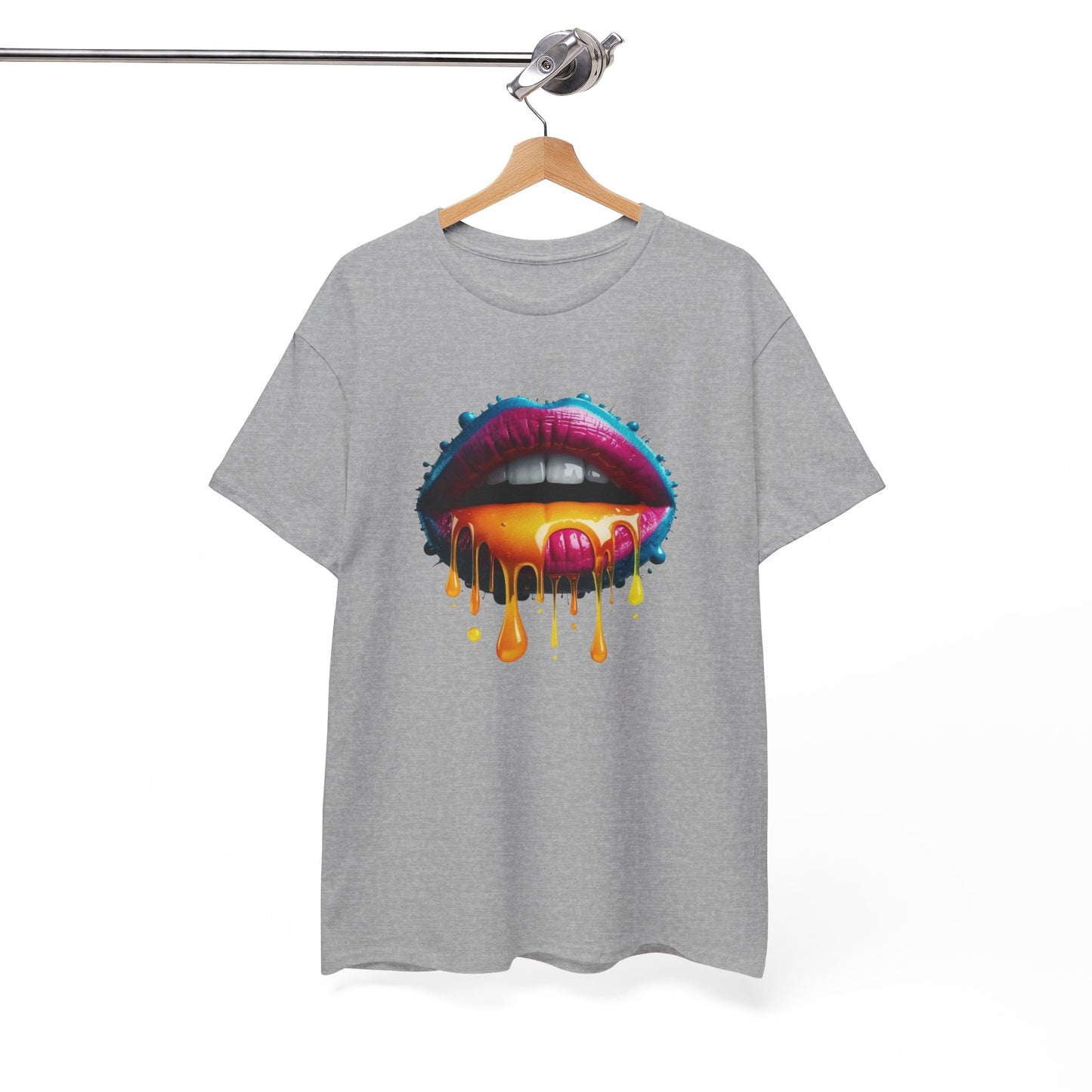 T-Shirt Lèvres Colorées Pop Art – Tee Shirt Bouche Dripping Moderne – Cadeau Tendance Streetwear Noir Blanc Gris