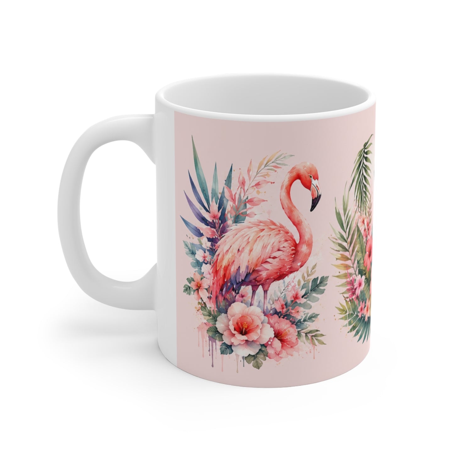 Tasse Flamant Rose Tropical – Mug Fleurs Exotiques et Flamants Roses – Cadeau Femme 325ml