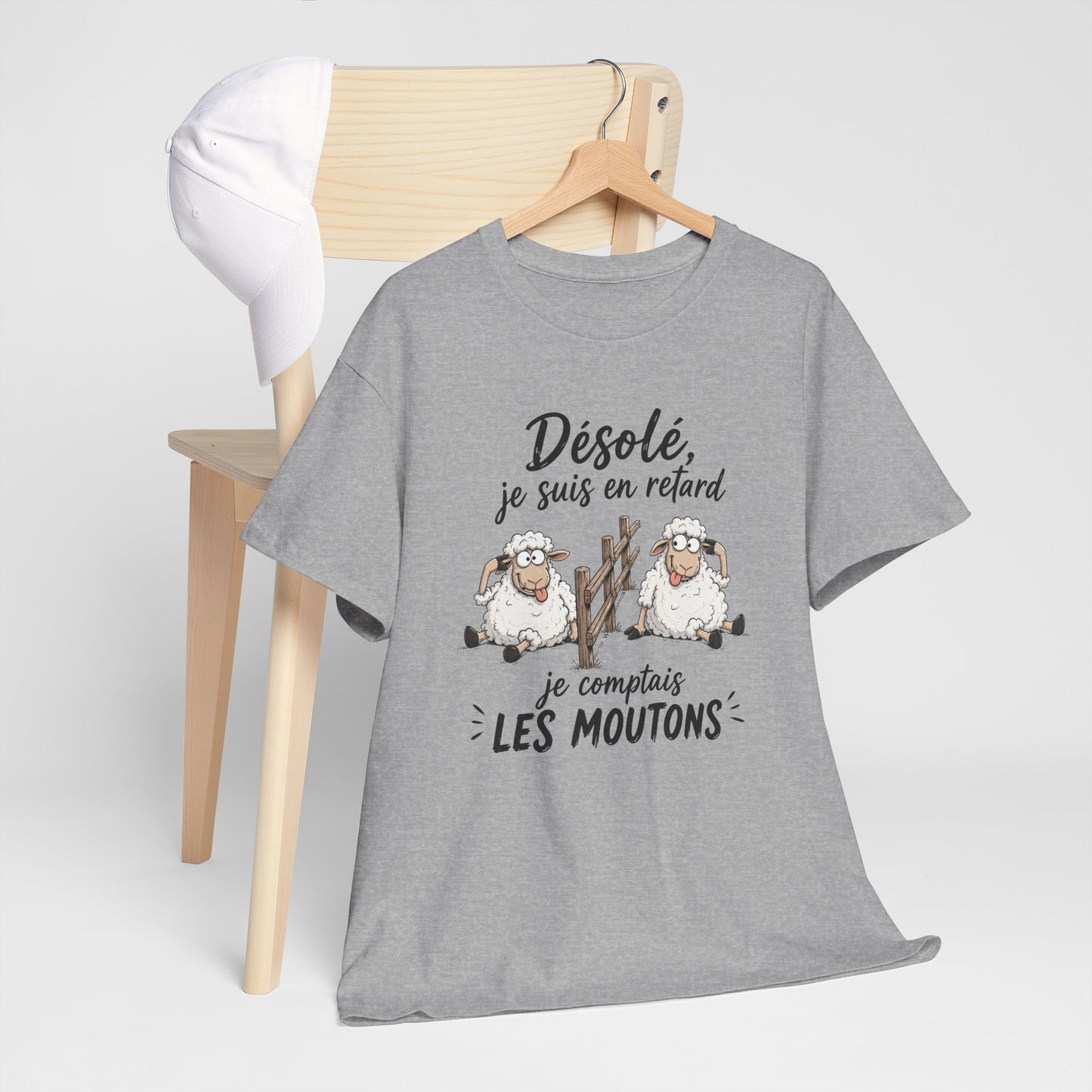 T-Shirt Désolé Je Suis En Retard Je Comptais Les Moutons – Tee Shirt Humour Dormeur Fatigue – Cadeau Original Homme Femme