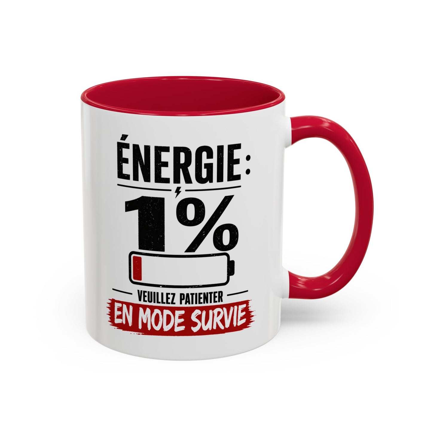 Mug Drôle Fatigue et Travail – Énergie 1% En Mode Survie – Cadeau Humour Bureau Café 325ml