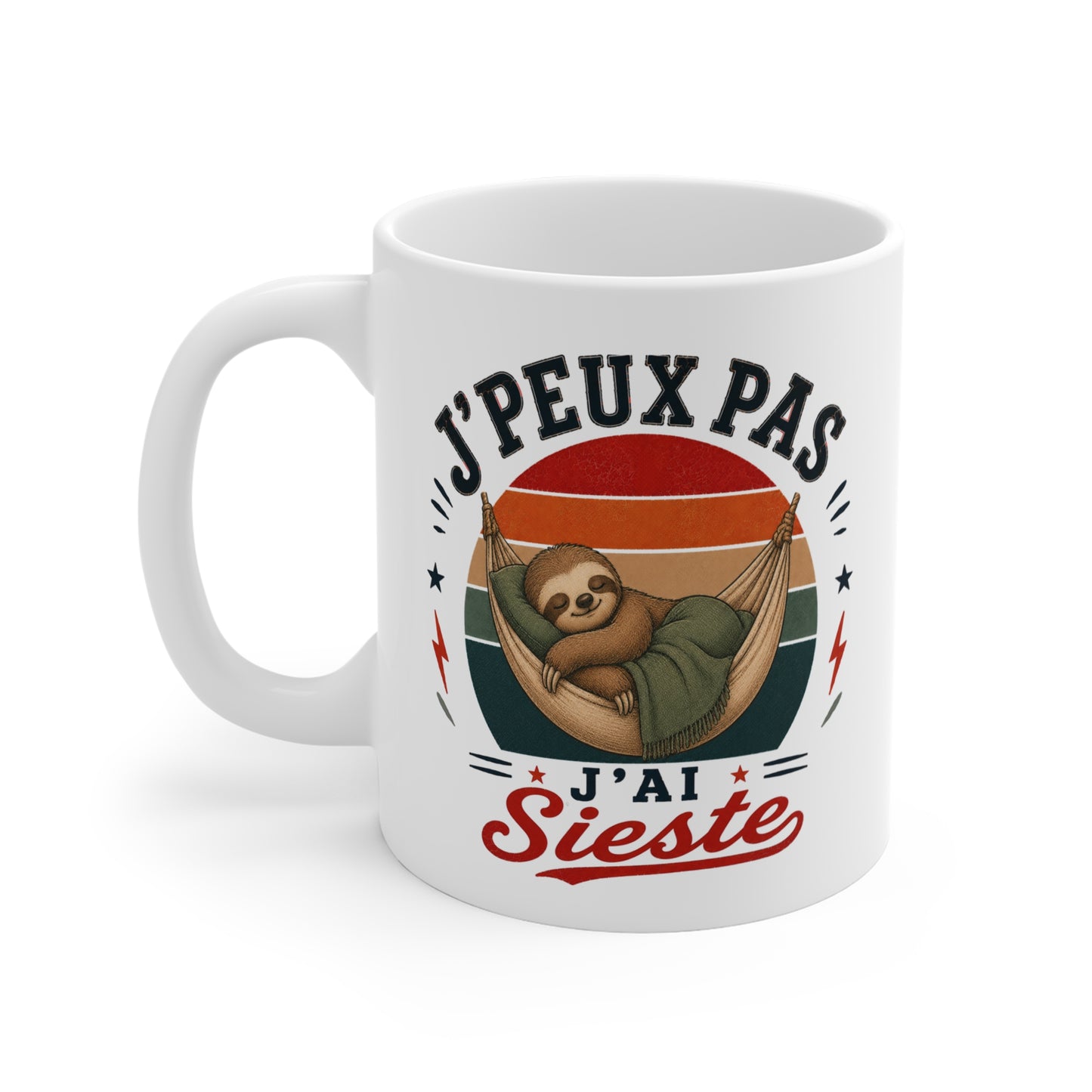 Tasse J’Peux Pas J’Ai Sieste – Mug Humour Paresseux Vintage – Cadeau Détente Homme Femme 325ml