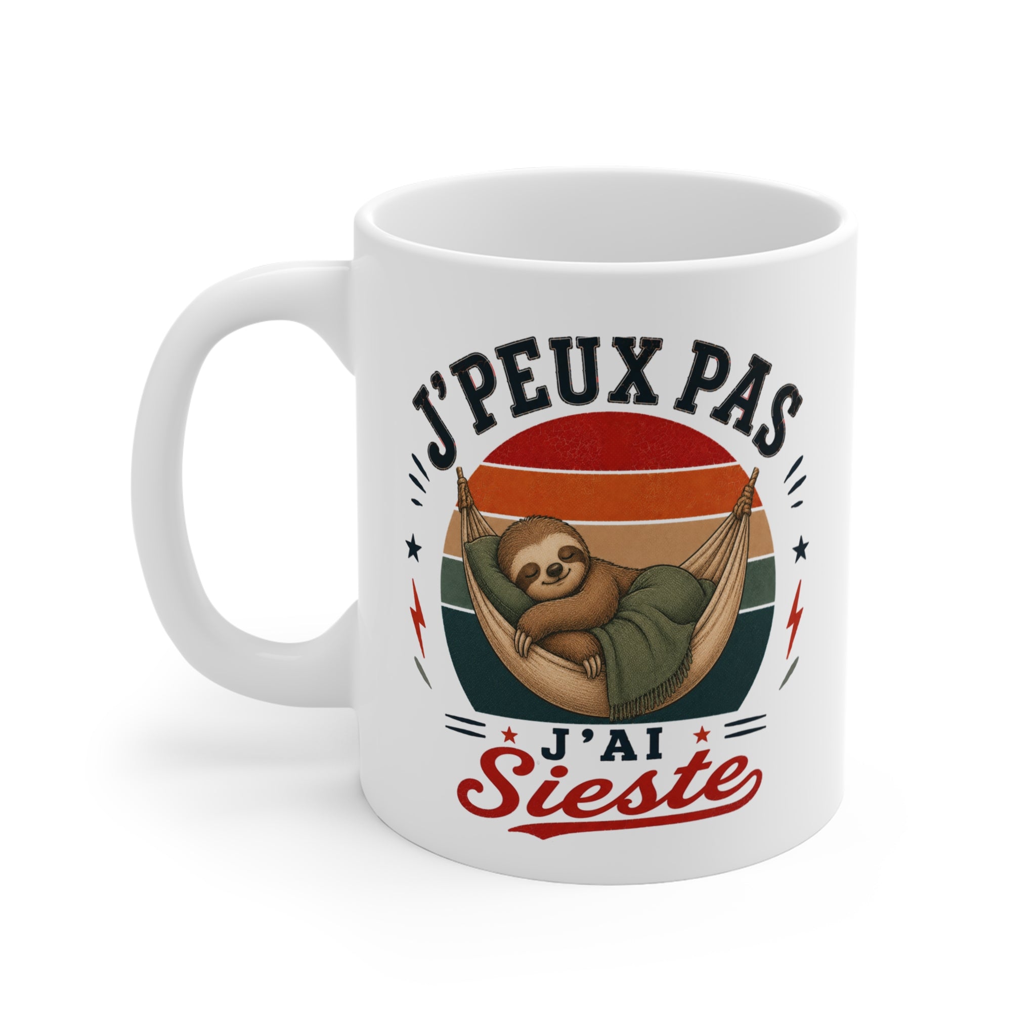 Tasse J’Peux Pas J’Ai Sieste – Mug Humour Paresseux Vintage – Cadeau Détente Homme Femme 325ml
