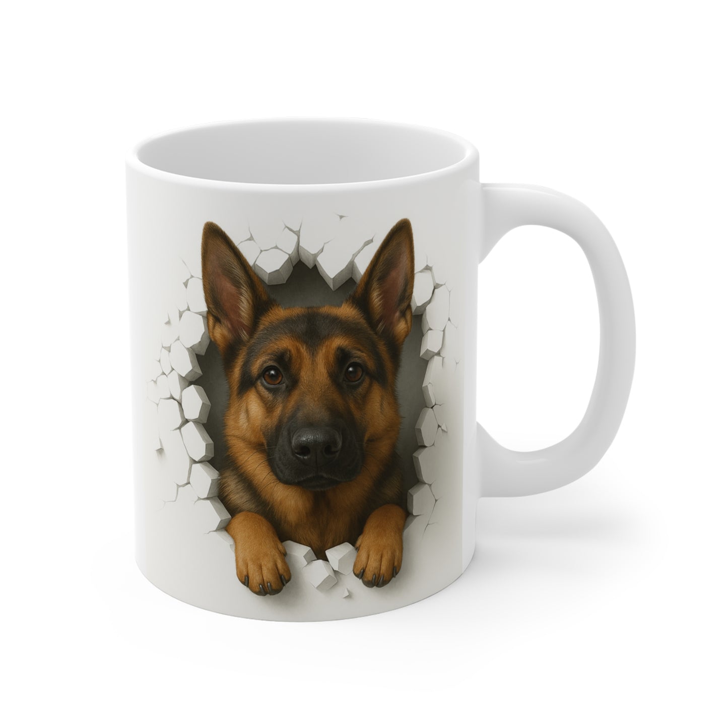 Mug Berger Allemand Effet Mur Cassé – Tasse Chien 3D Trompe-l’œil – Cadeau Original Amoureux du Berger Allemand